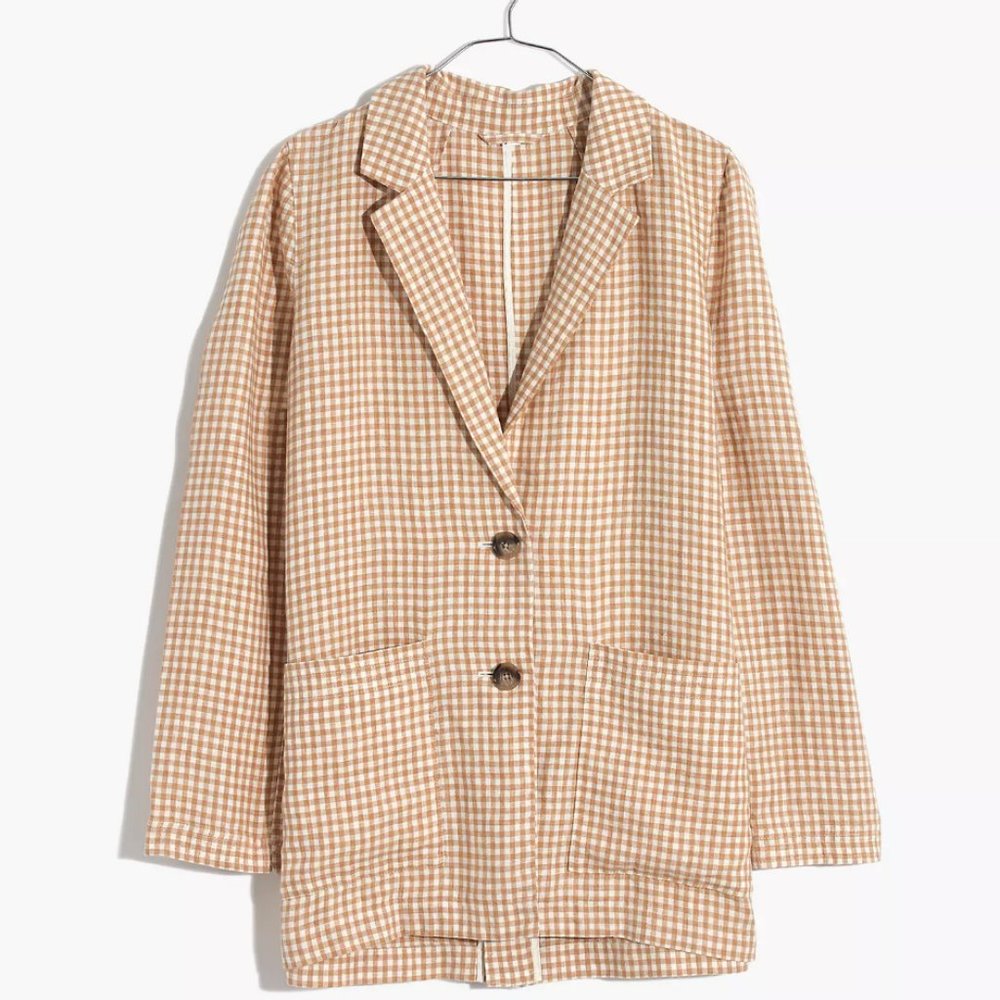 Madewell Linen Dorset Blazer in Gingham Check